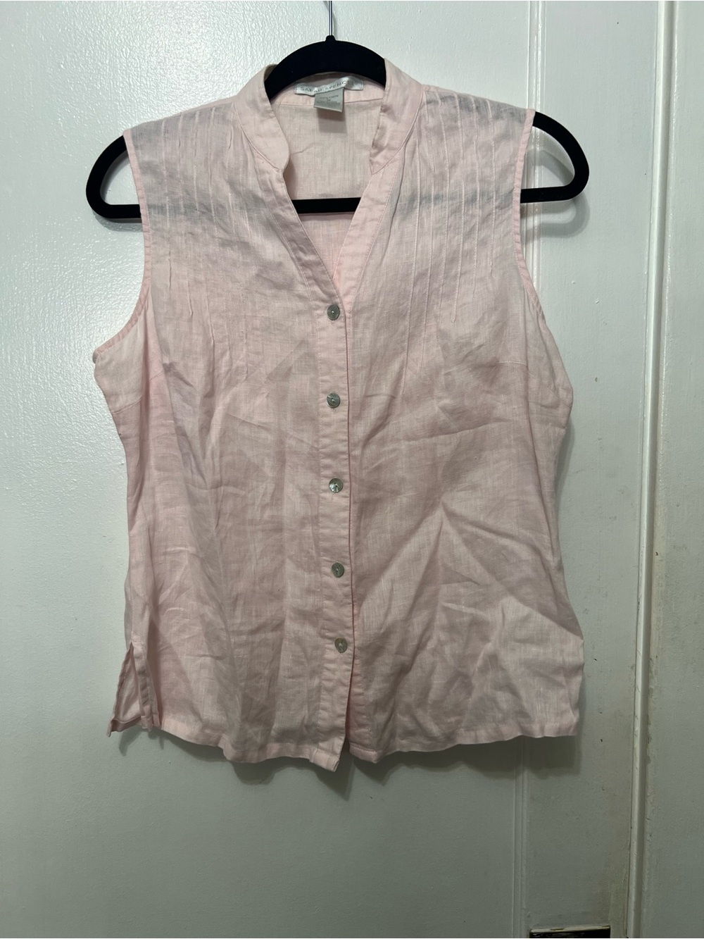 100% linen Light dusty Pink Sleeveless Button-Front Women's Top